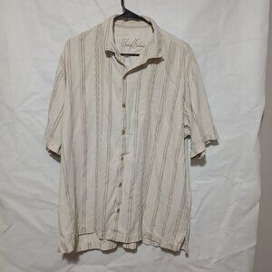 Tommy Bahama Embroidered 100% Silk Camp Shirt Cream Men's XL Button Up Hawaiian